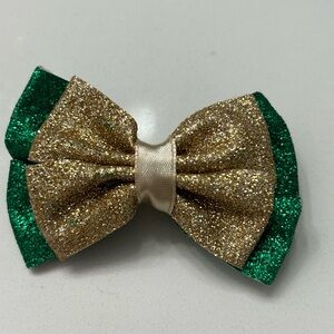 Sparkling Gold and Green Kids Hair Bow